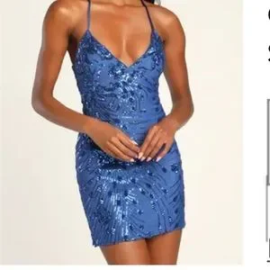 Lulus Dresses Lulus Blue Sequin Lace Up Bodycon Mini Dress Poshmark